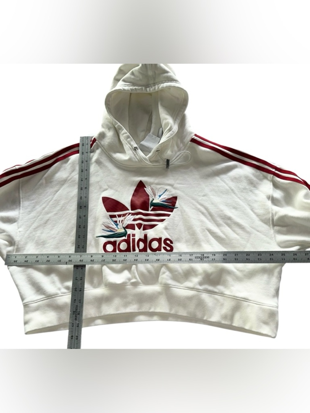 Adidas Originals x Thebe Magugu Cream Cropped Hoodie Embroidered Pullover Sz XL - Picture 9 of 11
